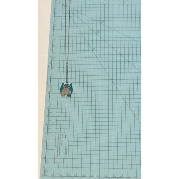 NWOT Girls Owl Pendant Necklace Blue Enamel Silver Metal Chain Jewelry - Picture 3 of 3